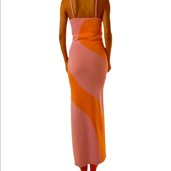 Maxi Knit Orange Pink Graphic Fitted Bodycon Dress - Picture 4 of 5